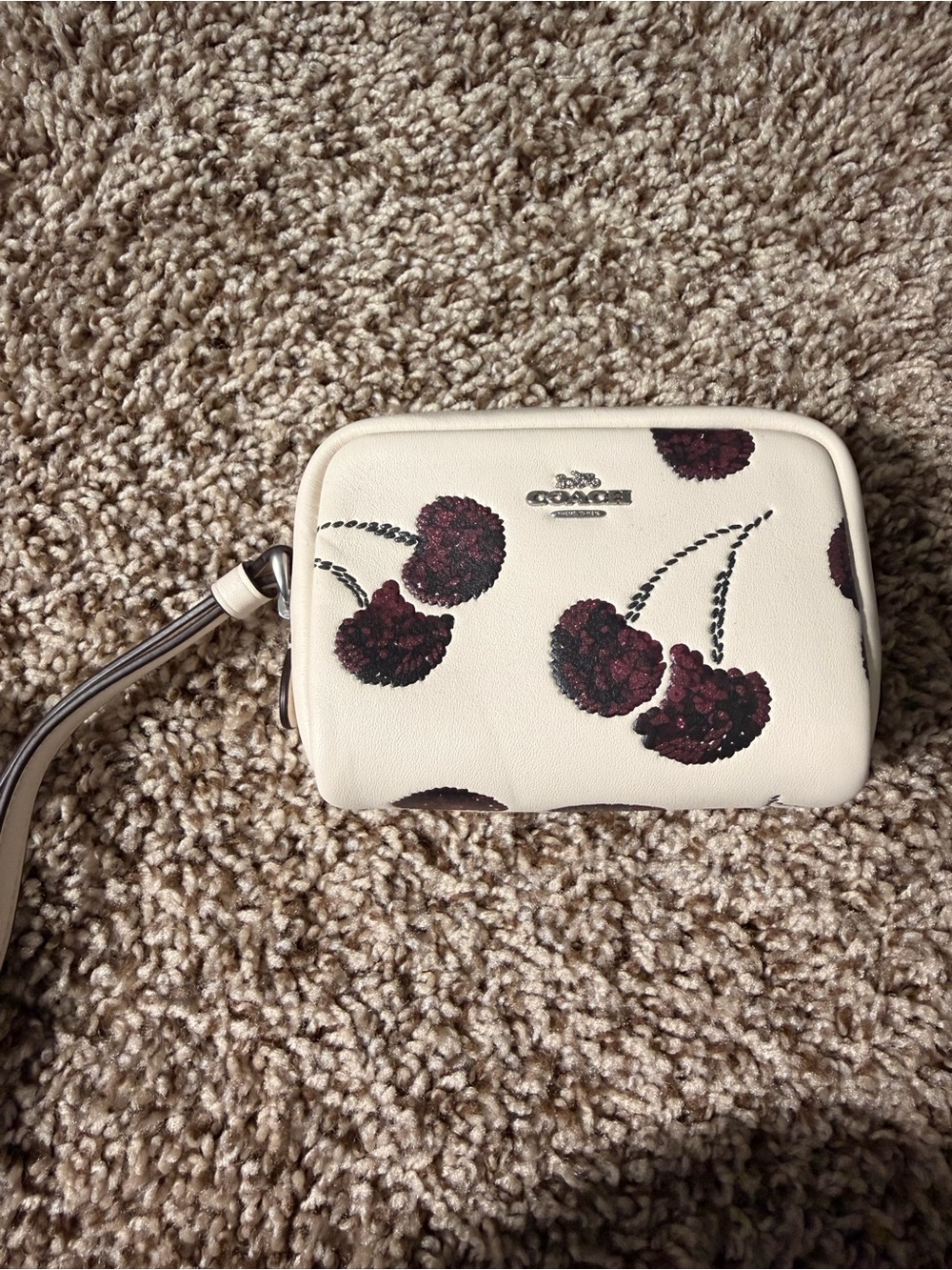 Coach Cherry Wristlet Dark Red Cherry Print